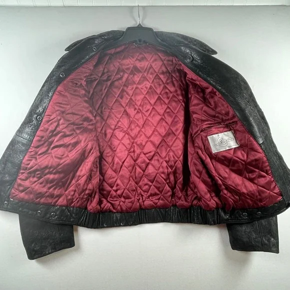 La Matta Vintage Leather Bomber Jacket Double Breasted Sheepskin Italy Patch 80s